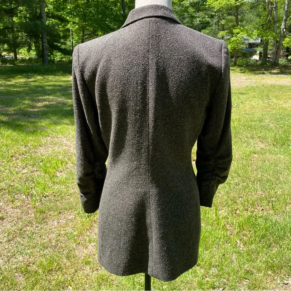 PEACE OF CLOTH JACKET COAT BLAZER BLACK GRAY 3/4 RUCHED SLEEVE POCKETS USA Sz 4